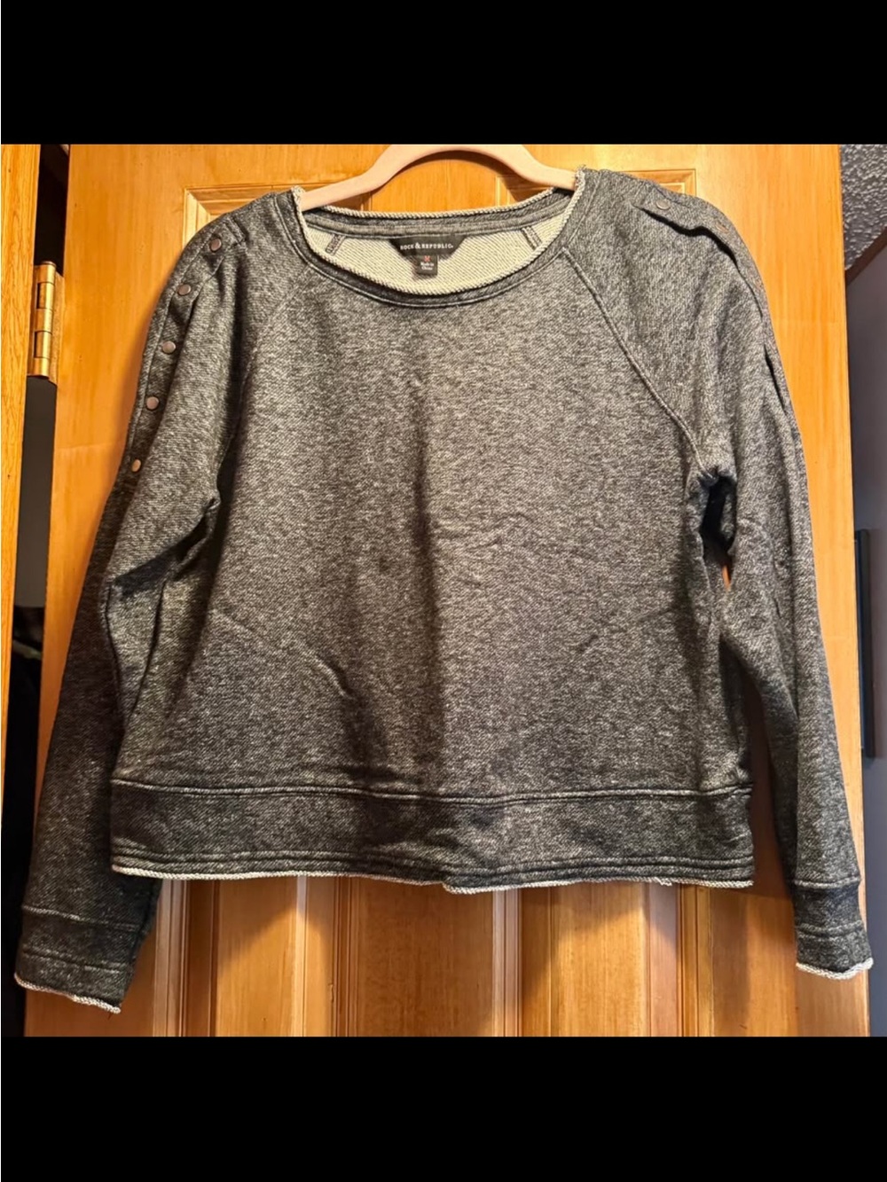 Rock & Republic Heather Charcoal Button-Shoulder Sweatshirt